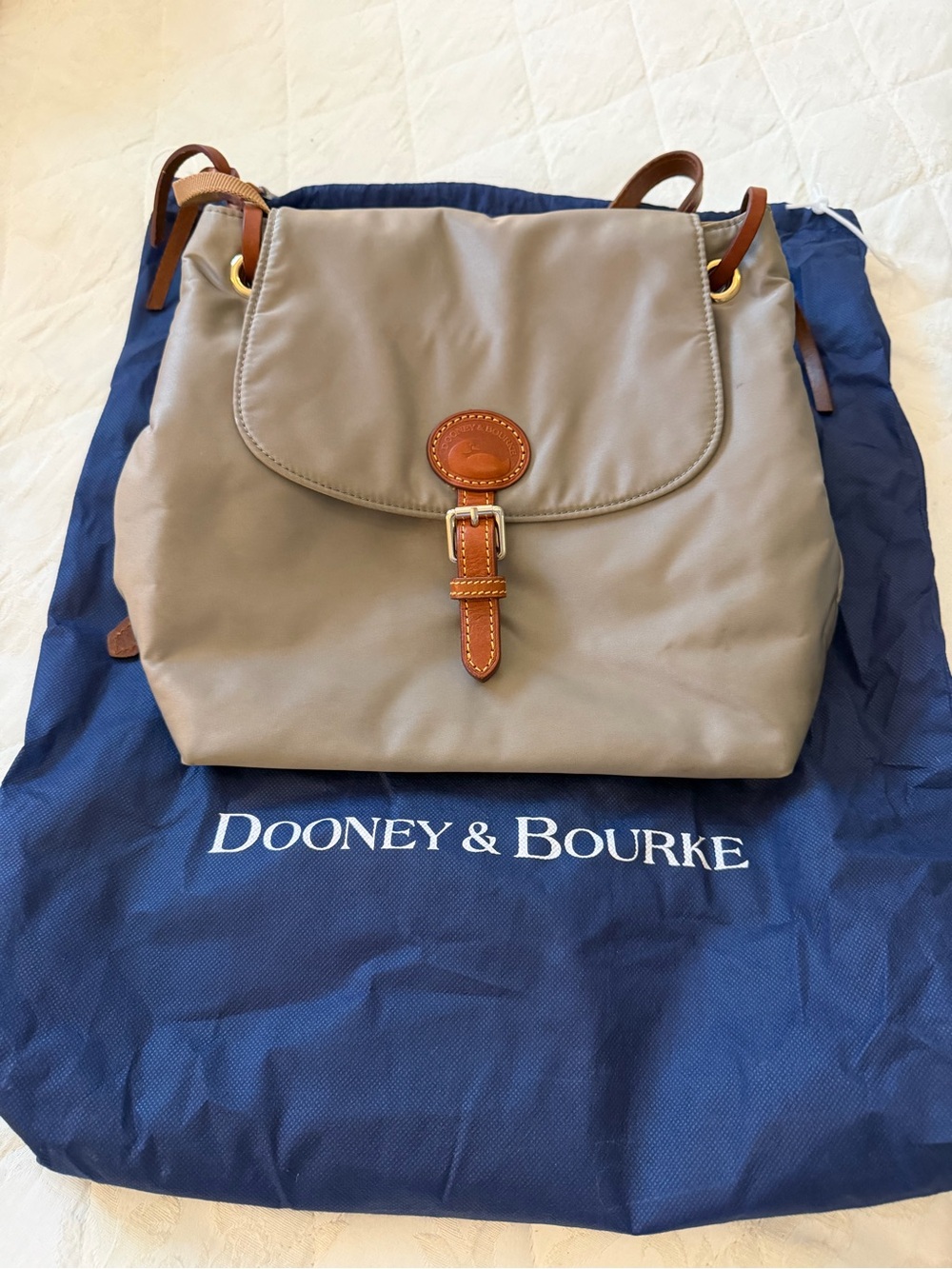 Dooney & Bourke Tan Leather-Trim Backpack Detail